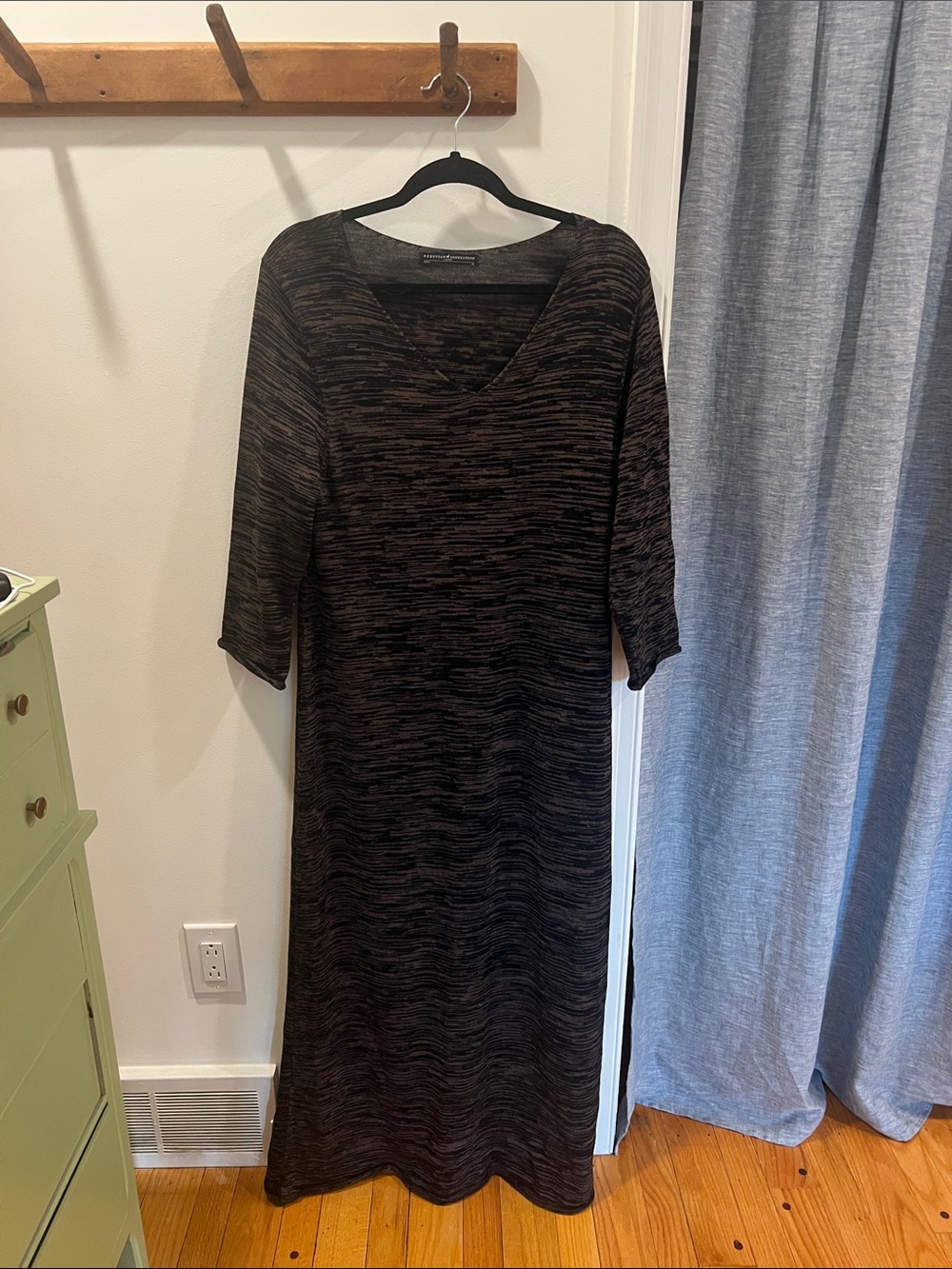 Peruvian Connection Black and Brown Heathered V-Neck Maxi Dress XL